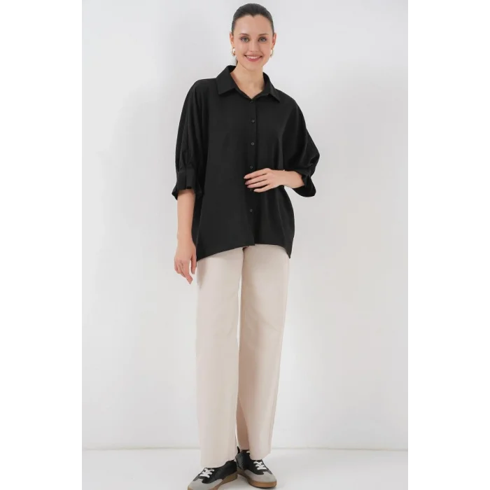 Bağlama Detaylı Ayrobin Gömlek 20290 - Siyah