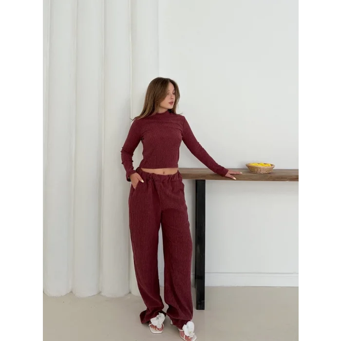 Balıkçı yaka örme takım bordo st265865