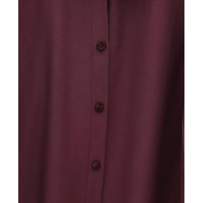 Balon Kol Düğmeli Kısa Poplin Gömlek -Bordo