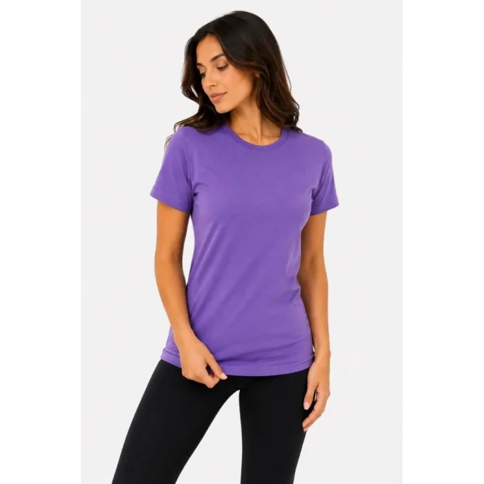 Basic Tişört Bisiklet Yaka Kısa Kol Günlük Yazlık Slim Fit T-Shirt - Mor