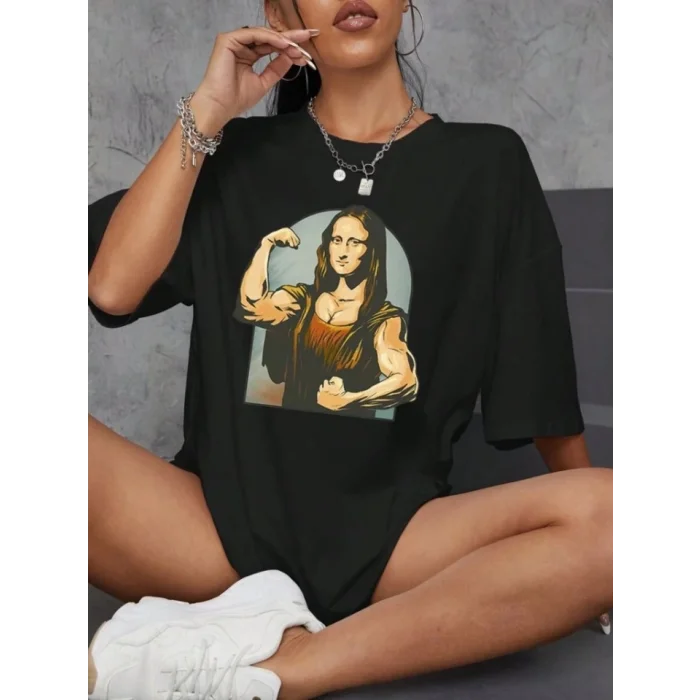 Baskılı Oversize T-shirt - Siyah