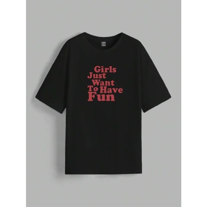 Baskılı Oversize T-shirt - Siyah