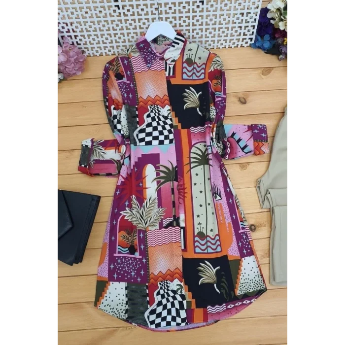 Baskılı Uzun Tunik -Turuncu