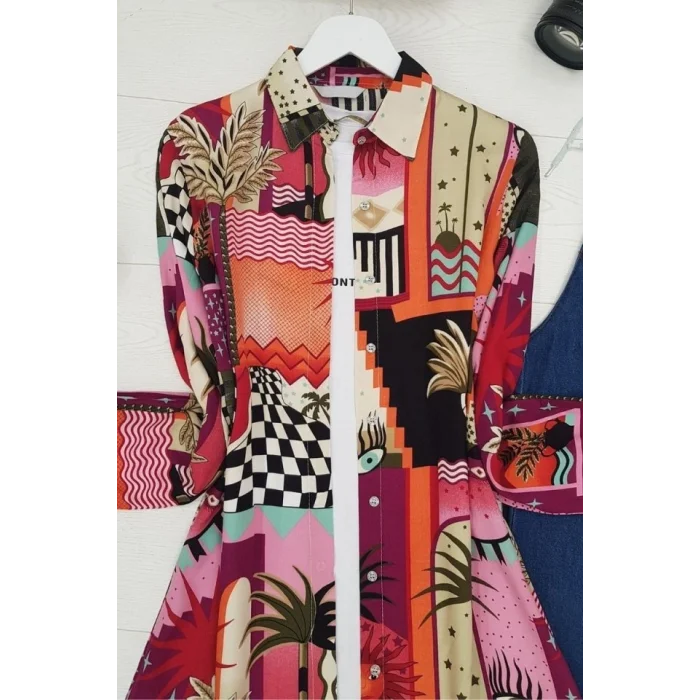 Baskılı Uzun Tunik -Turuncu