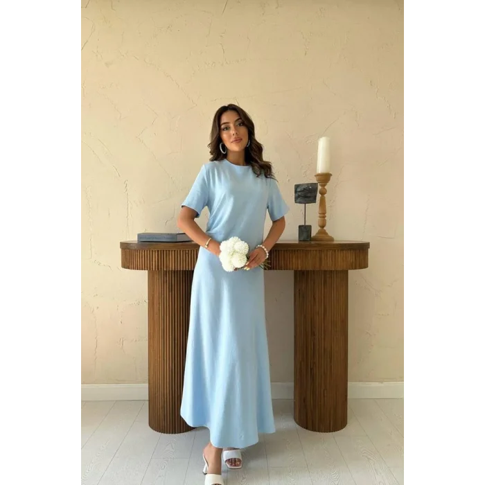 Bebe Mavi Pileli Bisiklet Yaka Elbise