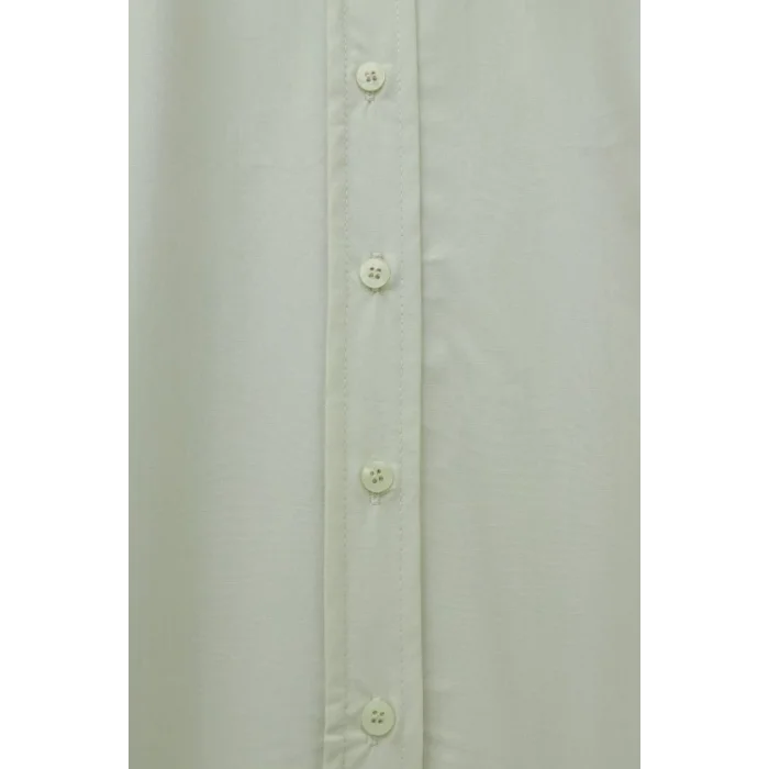 Bebe Yaka Dantel Detaylı Düğmeli Poplin Gömlek -Bej