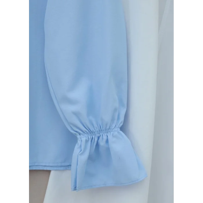 Bebe Yaka Fistolu Kolu Lastikli Poplin Gömlek Bluz -Bebe Mavi