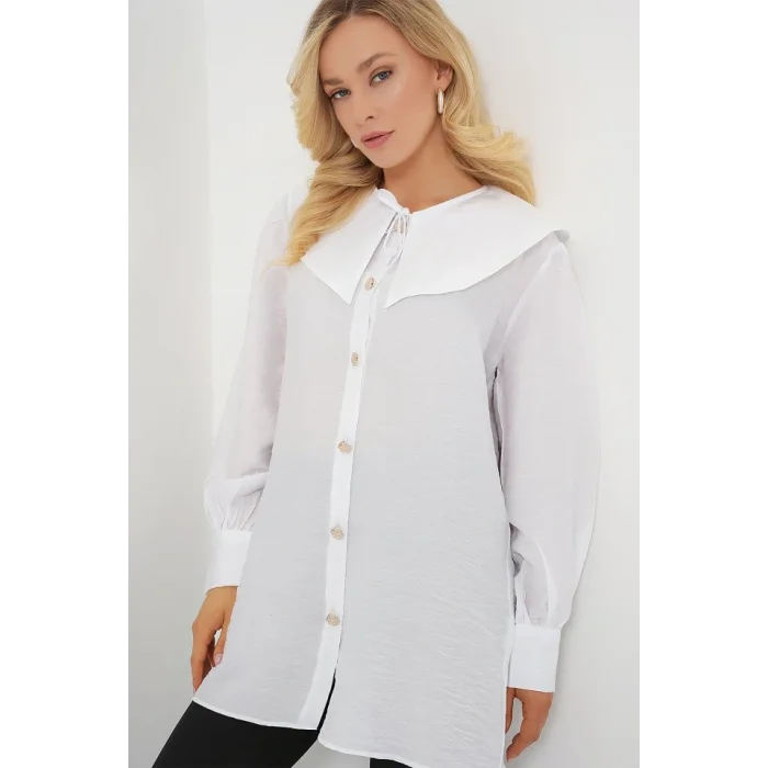 Bebe Yaka Uzun Tunik 5967 - Beyaz