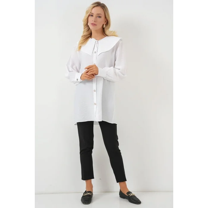 Bebe Yaka Uzun Tunik 5967 - Beyaz