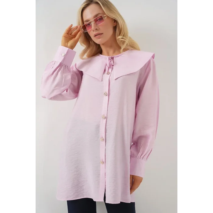 Bebe Yaka Uzun Tunik 5967 - Pudra