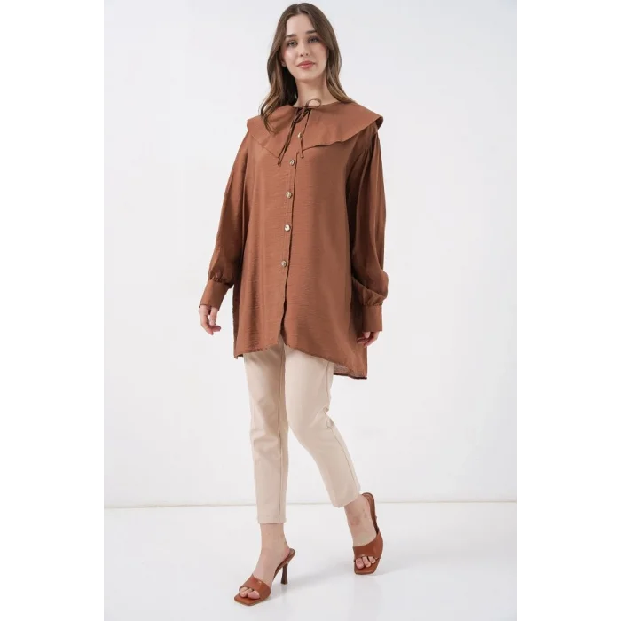 Bebe Yaka Uzun Tunik 5967 - Sütlü Kahve