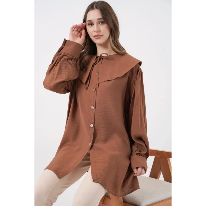 Bebe Yaka Uzun Tunik 5967 - Sütlü Kahve