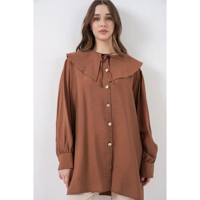 Bebe Yaka Uzun Tunik 5967 - Sütlü Kahve