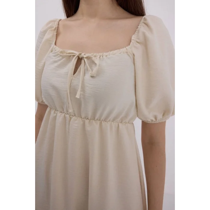 Bej Kloş Keten Elbise 2351