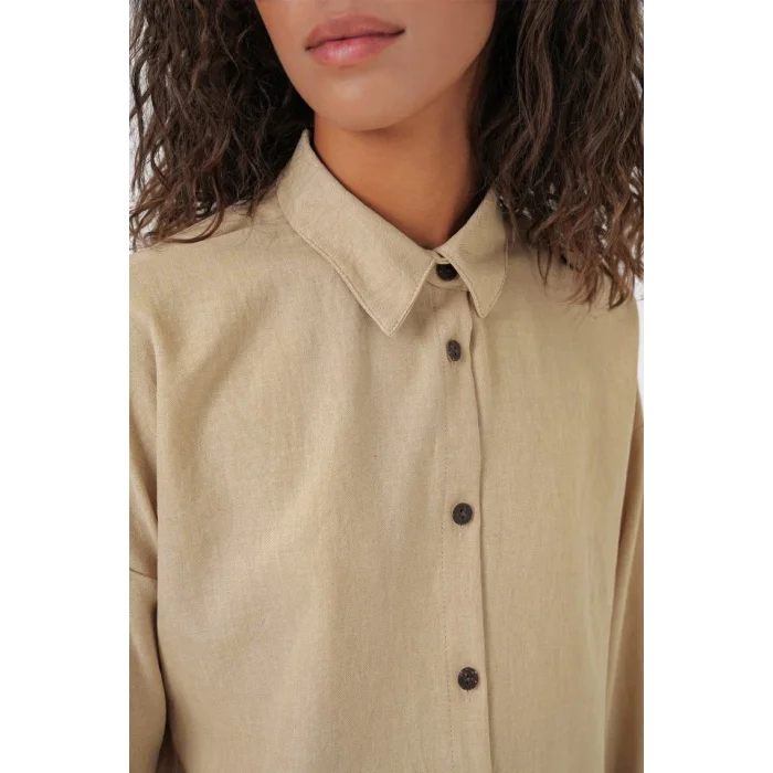 Bej Oversize Keten Alt Üst Takım 6622