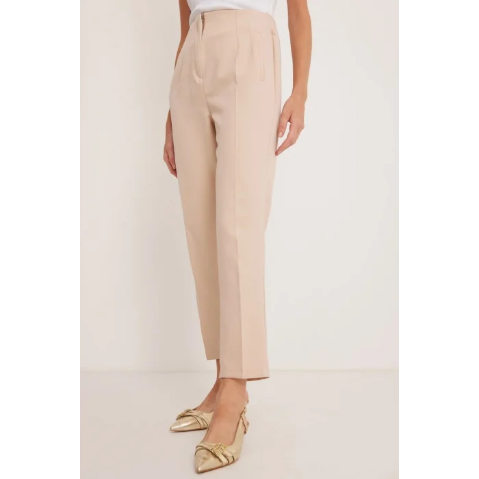 Bej Yüksek Bel Kumaş Pantolon 6650
