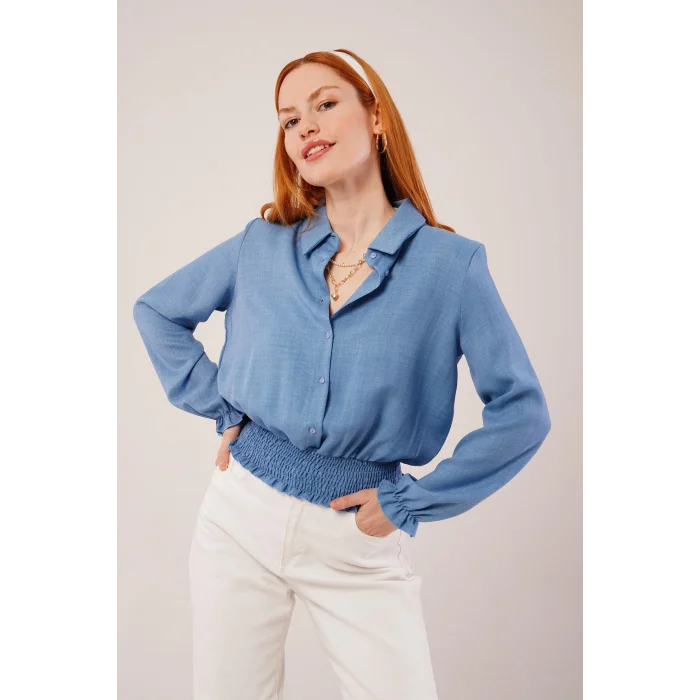 Bel Ve Bilek Lastikli Mavi Bluz