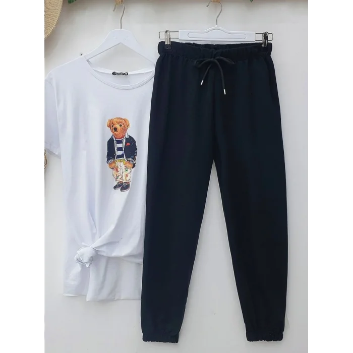 Beli Bağcıklı Eşofman Altı -Siyah