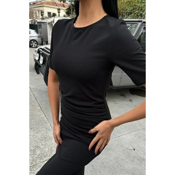 Beli Büzgülü Midi Elbise 2853