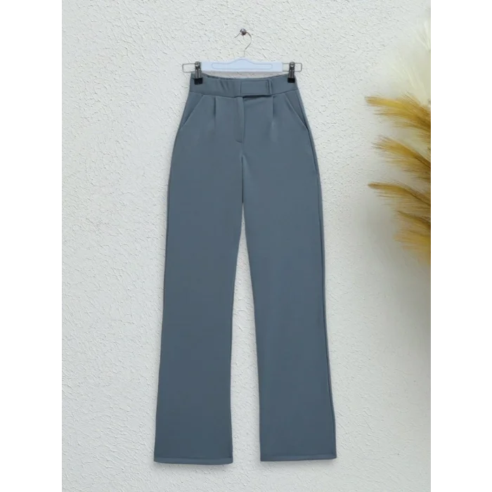 Beli Cırtlı Likralı Pantolon -Gri