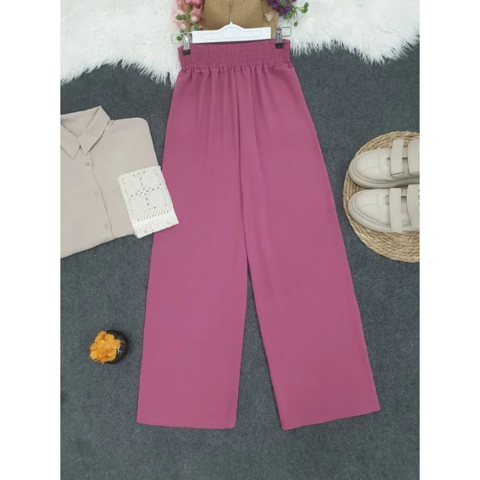 Beli Kalın Lastikli Salaş Ayrobin Pantolon  -Vişne