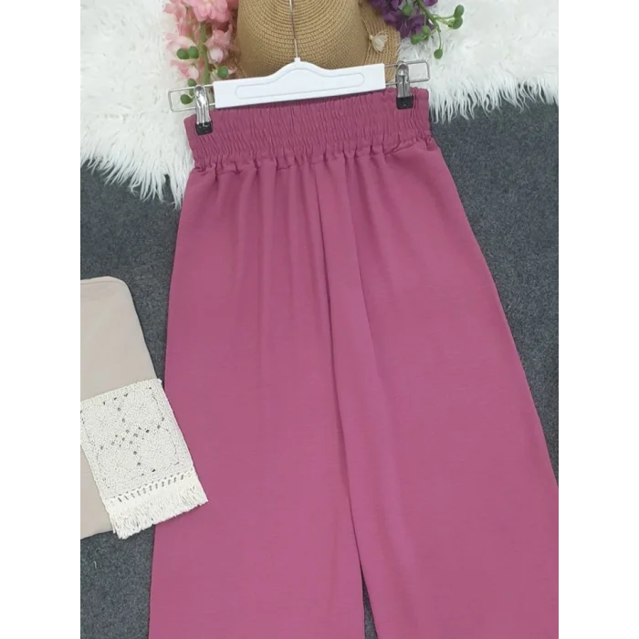 Beli Kalın Lastikli Salaş Ayrobin Pantolon  -Vişne