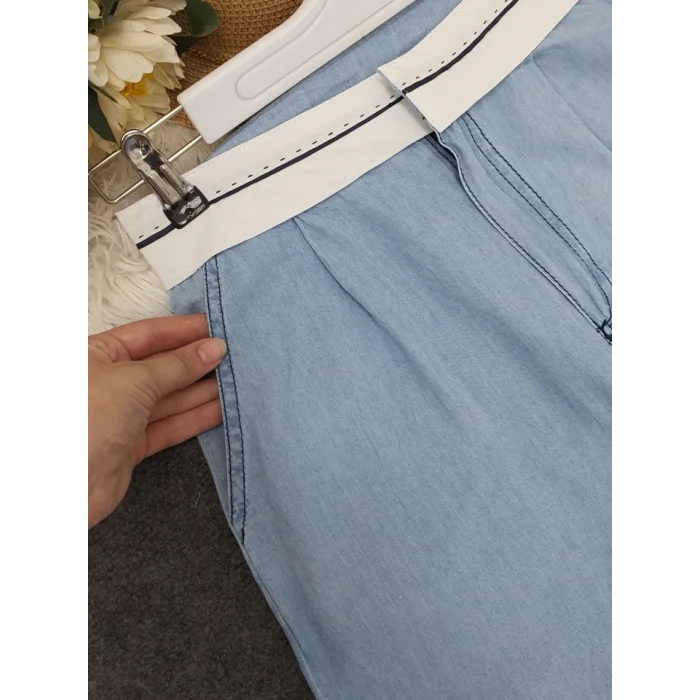 Beli Kancalı Kemer Detaylı İnce Kot Pantolon -Açık Mavi