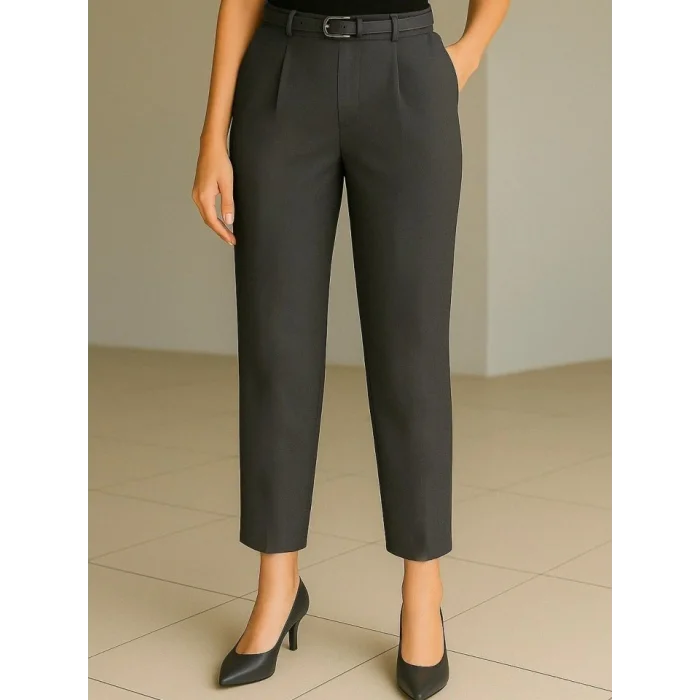 Beli Kemerli Çift Cepli Pantolon  -Füme