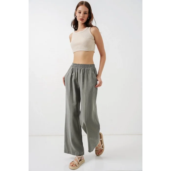 Beli Lastikli Bol Paça Pantolon 30087 - Gri