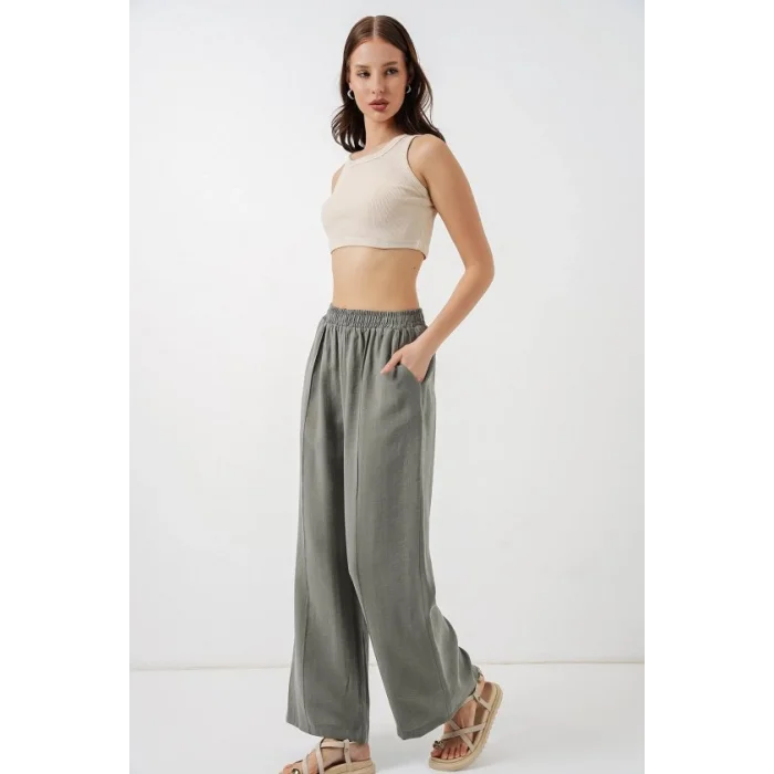Beli Lastikli Bol Paça Pantolon 30087 - Gri