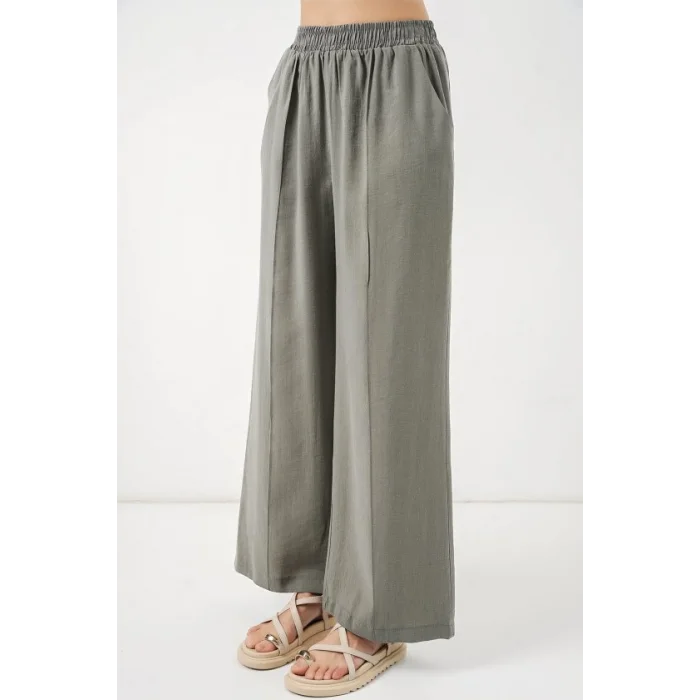 Beli Lastikli Bol Paça Pantolon 30087 - Gri