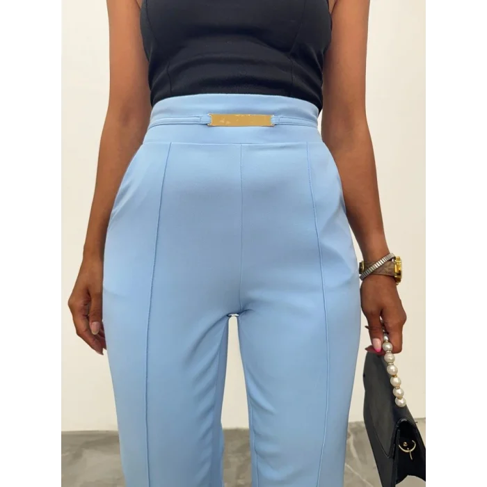 Beli Lastikli Cepli Metal Detaylı Pantolon -Bebe Mavi