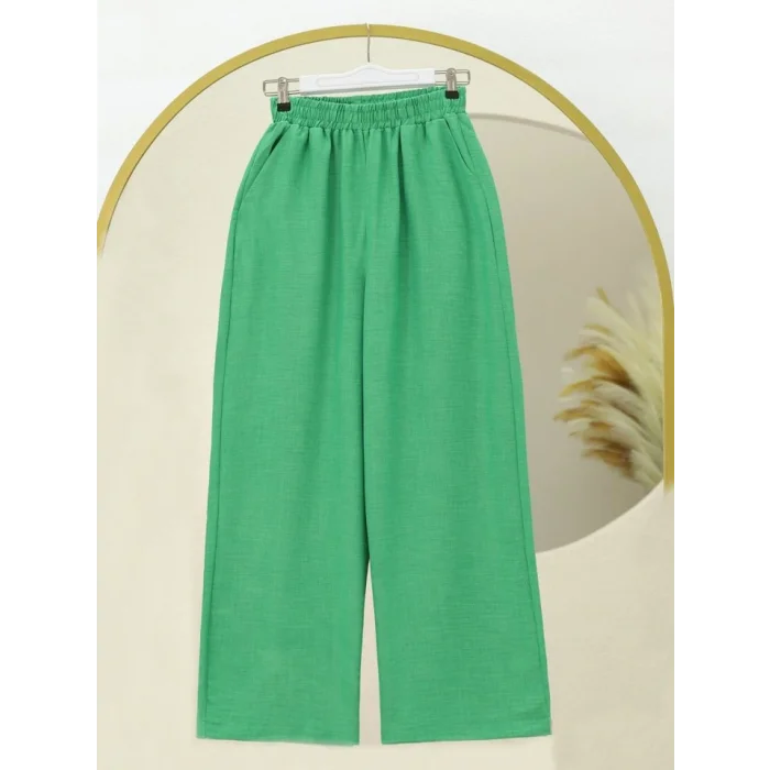 Beli Lastikli Çift Cepli Salaş Pantolon -Yeşil