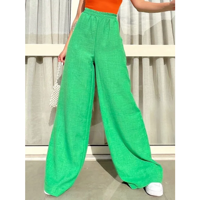 Beli Lastikli Çift Cepli Salaş Pantolon -Yeşil