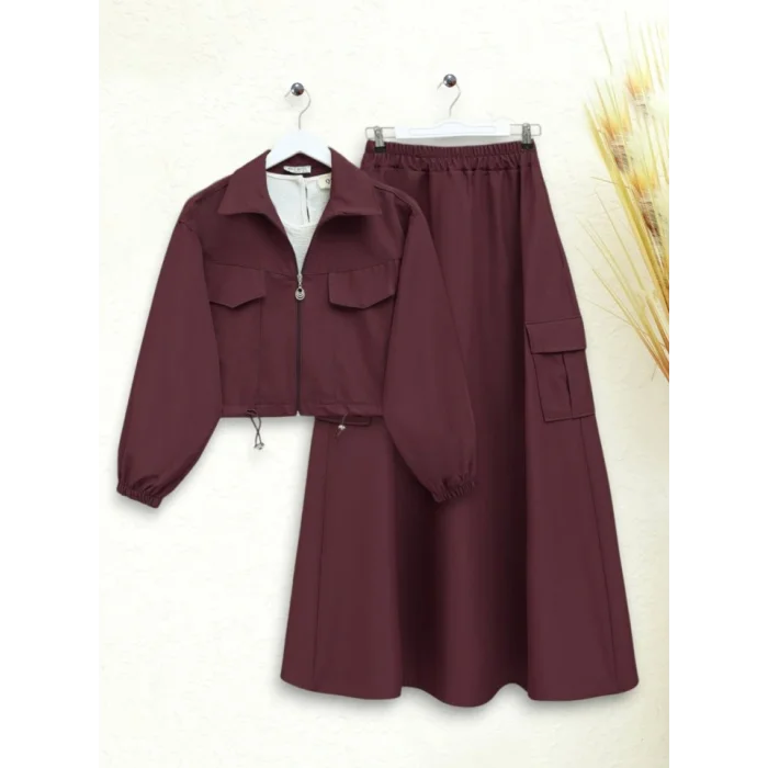 Beli Lastikli Etekli Bonding Takım  -Bordo