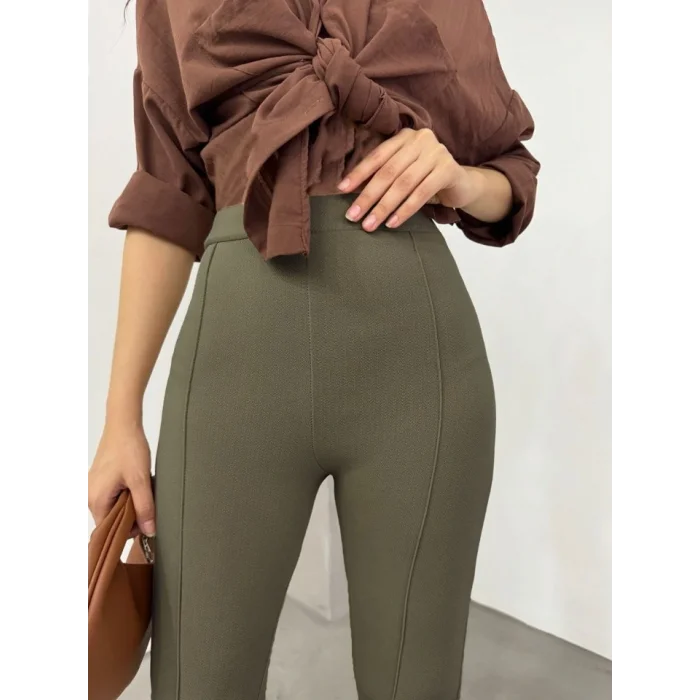 Beli Lastikli Likralı İspanyol Pantolon -Haki