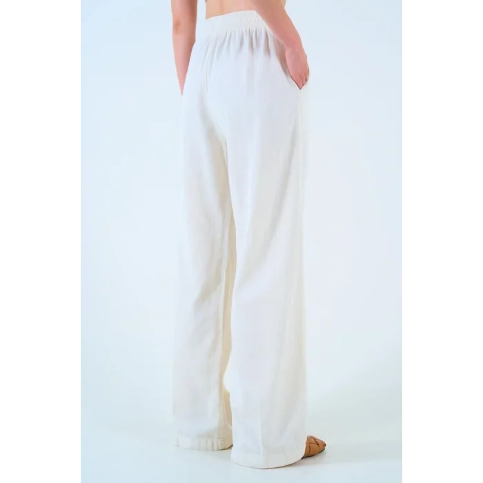 Beli Lastikli Palazo Pantolon - Taş