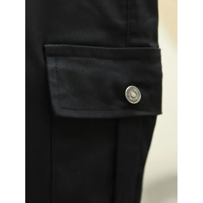 Beli Ve Paçası Lastikli Bağcıklı Kargo Kot Pantolon -Siyah