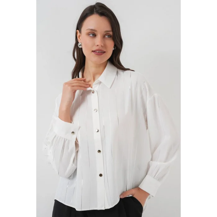 Beyaz Gümüş Çizgili Gömlek 5924