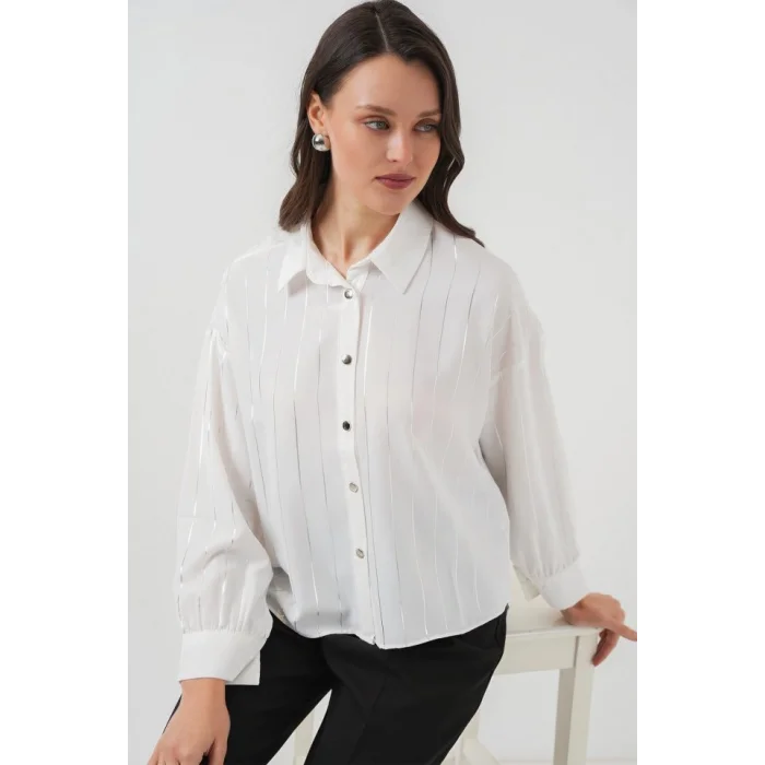 Beyaz Gümüş Çizgili Gömlek 5924