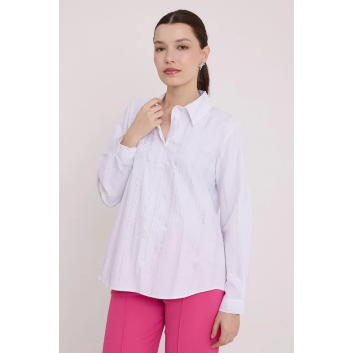 Beyaz Gümüş Varak Desenli Gömlek 20253