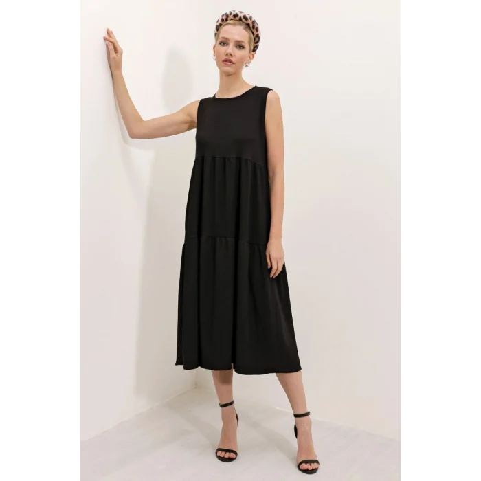 Bigdart 2448 Sıfır Kol Uzun Örme Elbise - Siyah