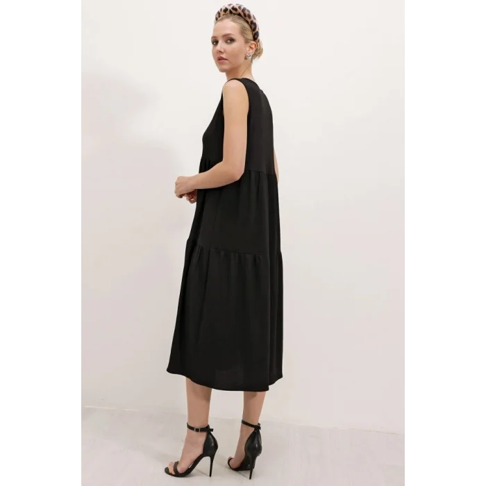 Bigdart 2448 Sıfır Kol Uzun Örme Elbise - Siyah