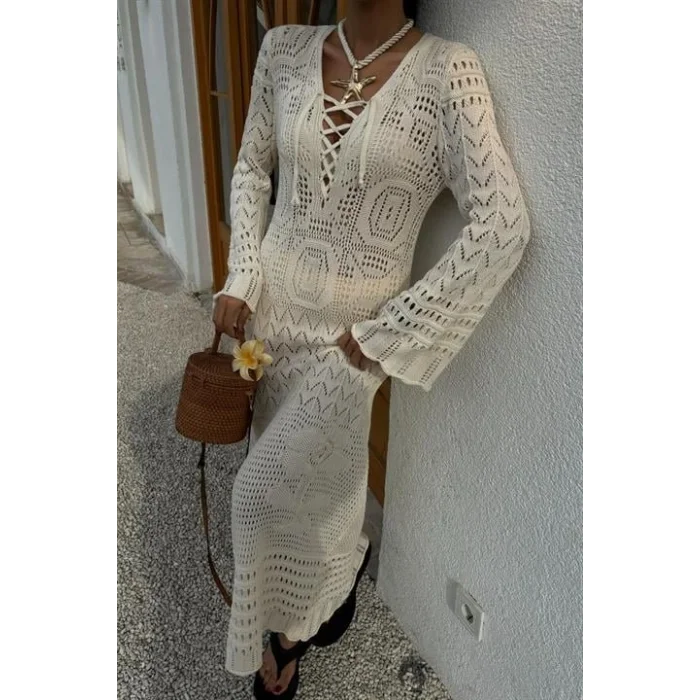 Birit Detaylı Ajurlu Elbise 2838