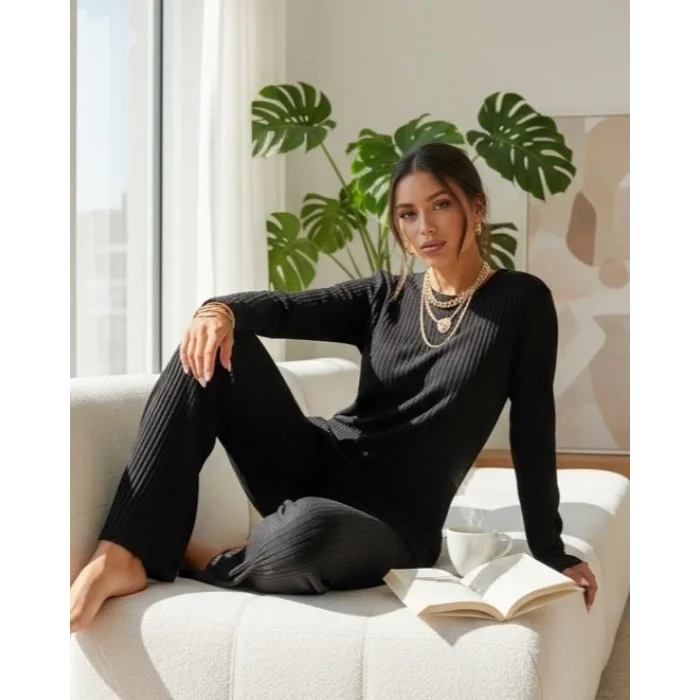 Bisiklet Yaka Kaşkorse Takım -Siyah