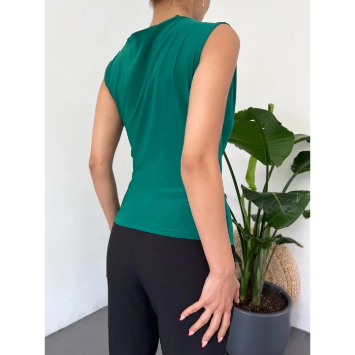 Bisiklet Yaka Sıfır Kol Sandy Bluz -Zümrüt