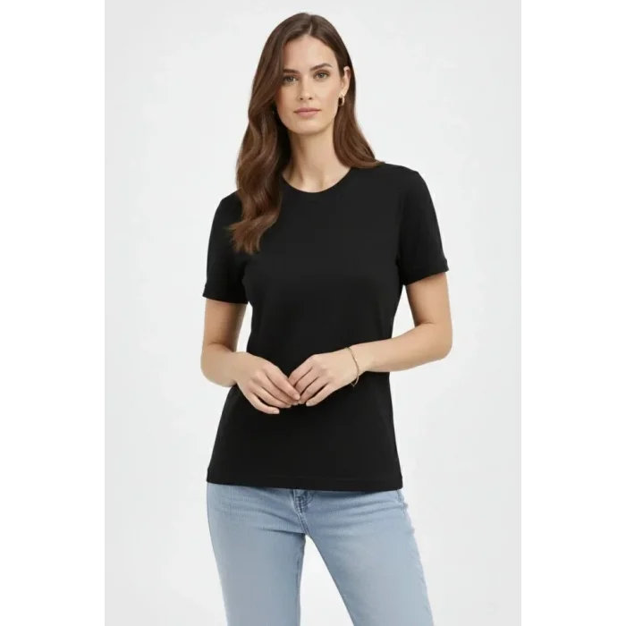 Bisiklet Yaka Tişört Regular Kalıp Basic Pamuklu Günlük Kullanım T-shirt - Siyah