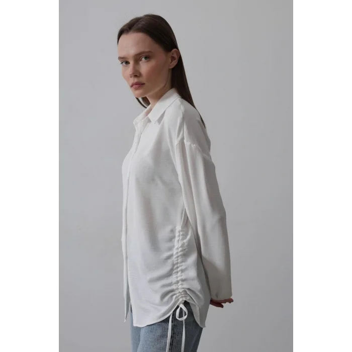 Biye Detaylı Ayrobin Gömlek - Beyaz