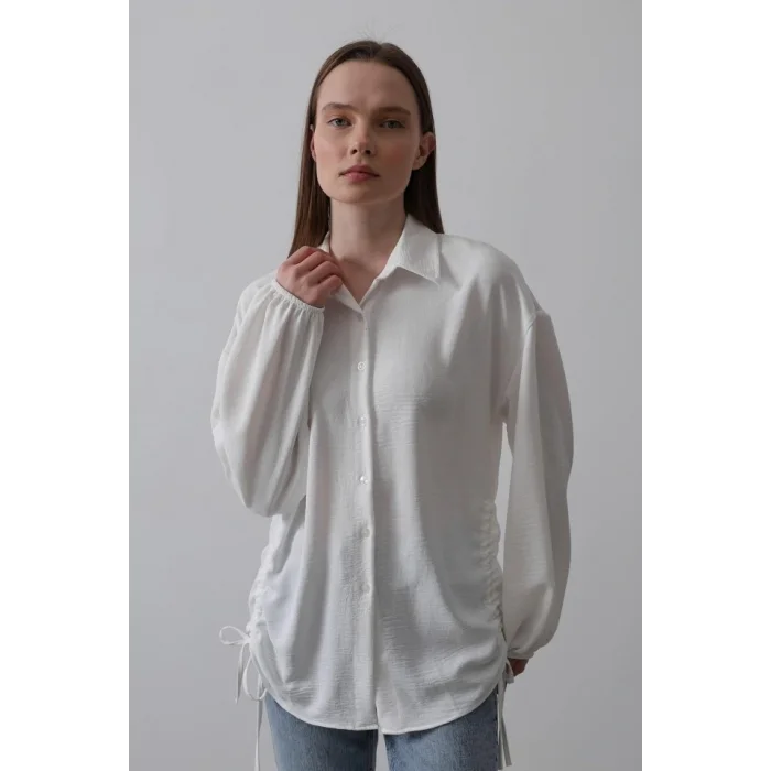 Biye Detaylı Ayrobin Gömlek - Beyaz