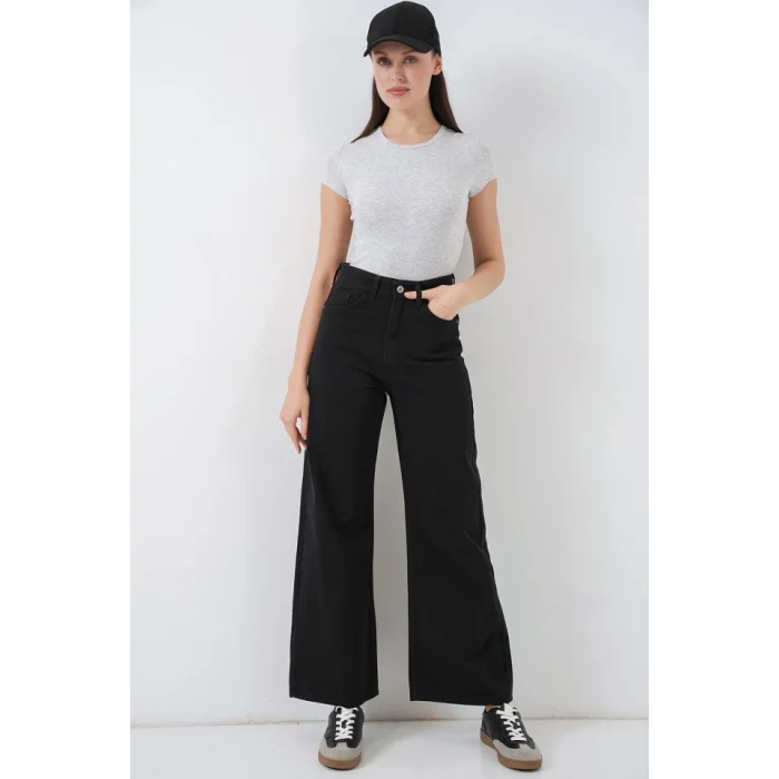 Bol Paça Yüksek Bel Palazzo Kot Pantolon 6656 - D. Siyah